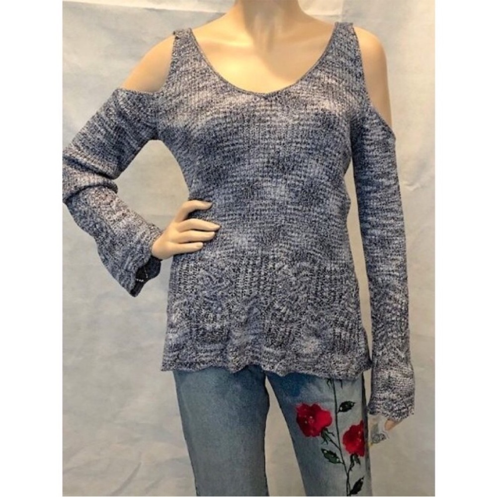 INC International Concepts Blue Metallic Cold Shoulder Sweater Sz S